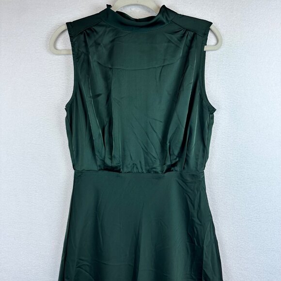 Lulus Classic Elegance Green Satin Sleeveless Mock Neck Maxi Dress Medium - Picture 4 of 14